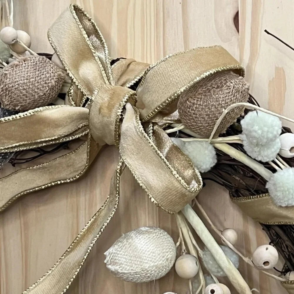 Spring Burlap Eggs Glitter Mushroom Earth Tones Wreath Home Decoration